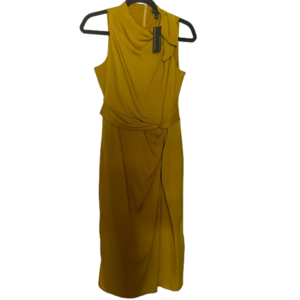 NWT Banana Republic midi length dress with draping details. Mustard Gold color. - Picture 3 of 9